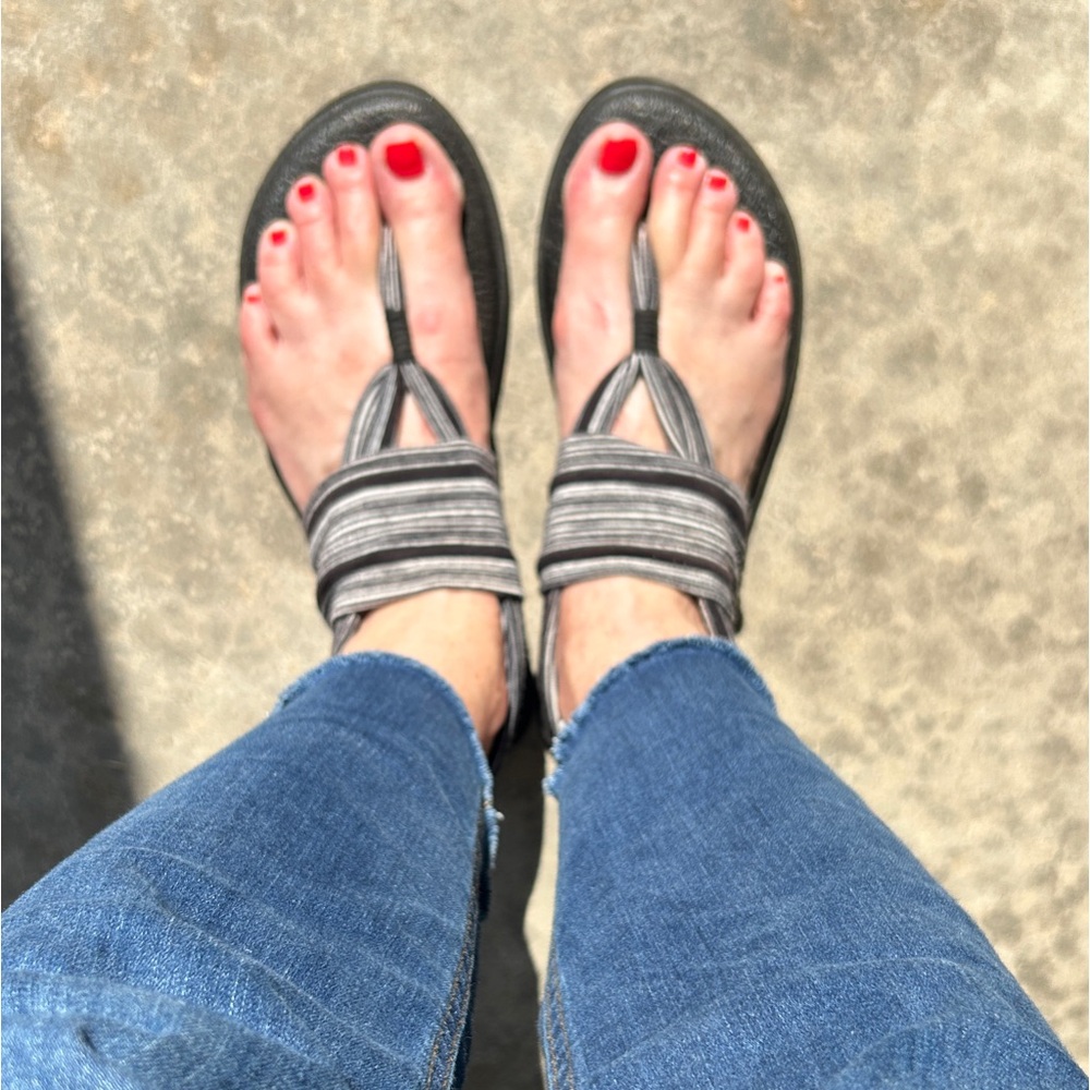 SANUK😎Black and White Striped SLING 2 Yoga Mat COMFY Sandals Size 9 - Picture 10 of 10